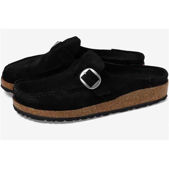 Birkenstock Shoes - Birkenstock Buckley Black Suede Moccasin Clogs Mules Buckle EU 39 US 8